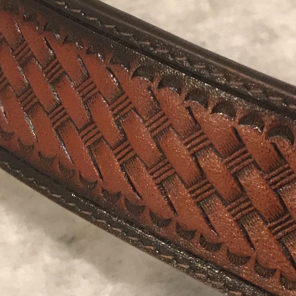 Badger Leather Belt Mens 38 Brown Woven Classic Western Cowboy Festival Rancher - Picture 4 of 6